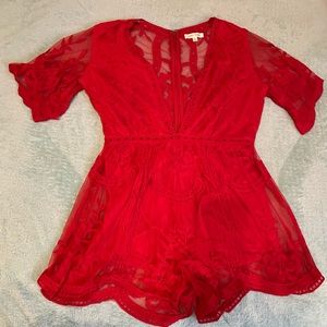 Beautiful Red Lace Romper size large
